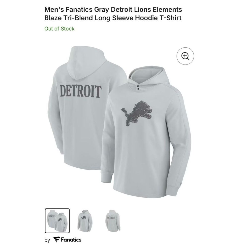 FANATICS DETROIT LIONS ELEMENTS BLAZE TRI-BLEND LONG SLEEVE HOODIE T-SHIRT